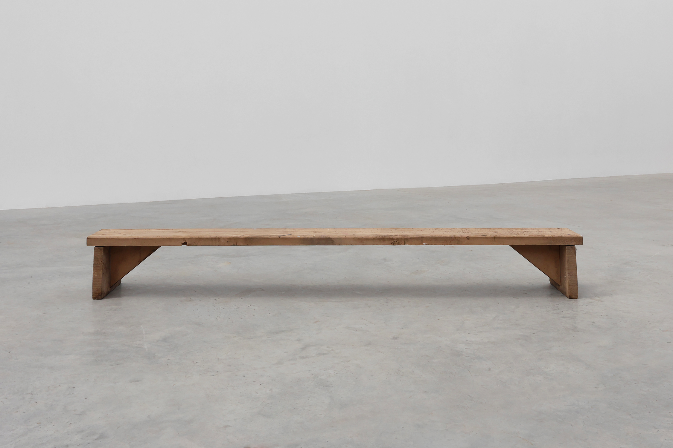 Rustic French solid wooden low bench in wabi wabi style, ca. 1880thumbnail